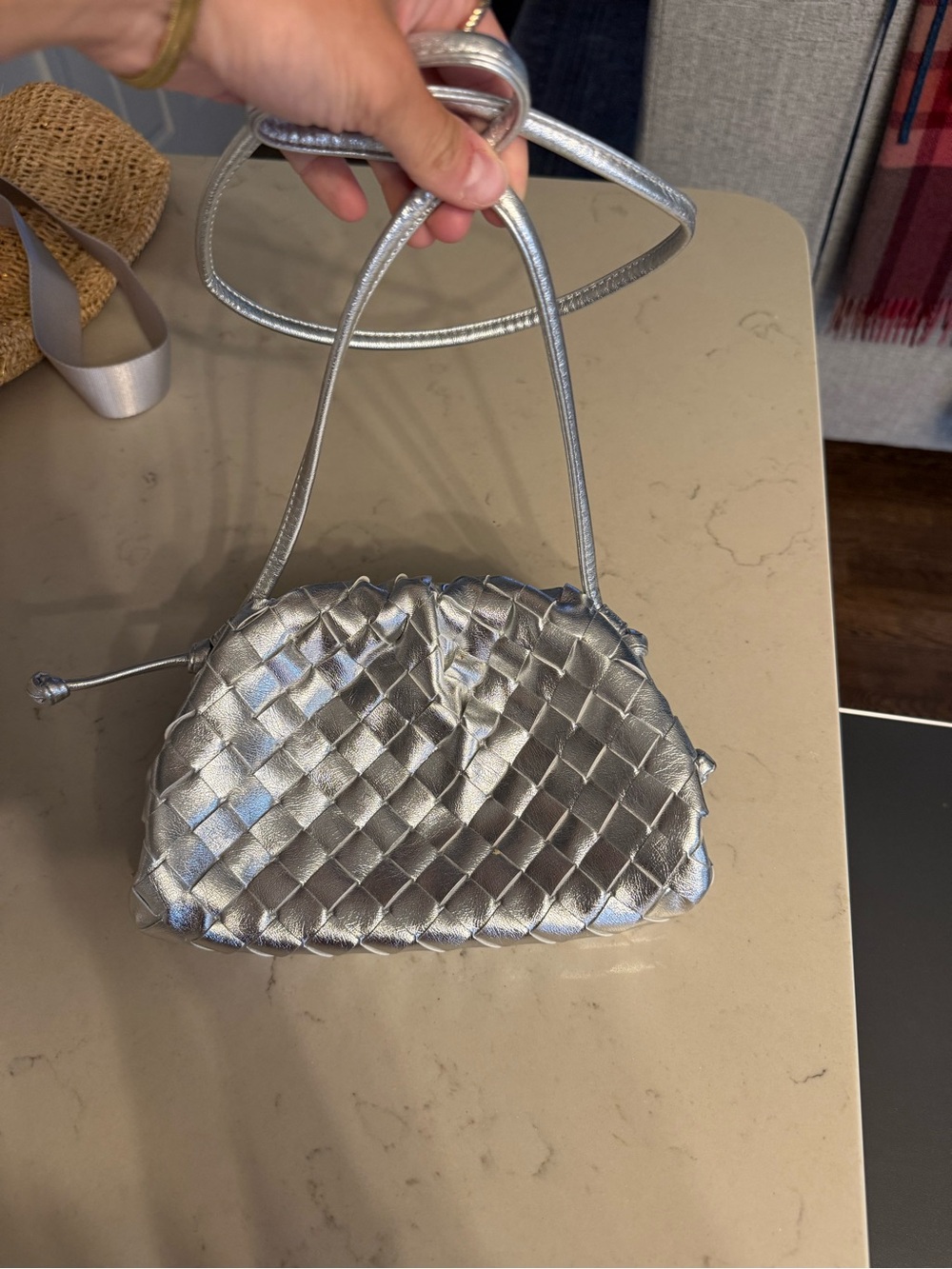 Woven Metallic Silver Crossbody Bag